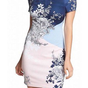 GUESS Off shoulder floral bodycon dress